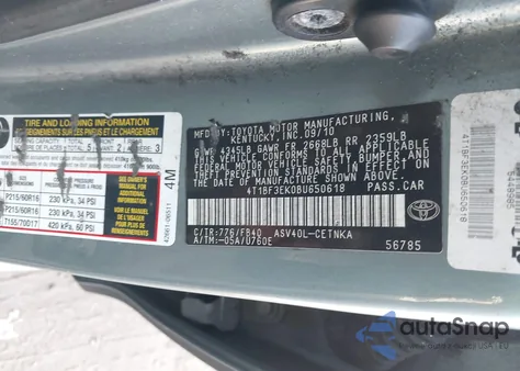 2011 Toyota Camry Le z USA, uszkodzony, nr VIN 4T1BF3EK0BU650618